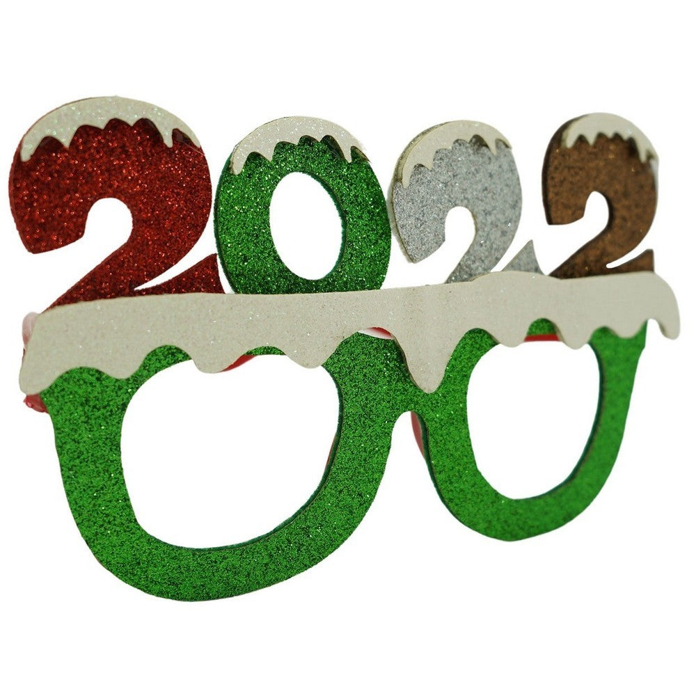 Ochelari de Petrecere pentru Revelion 2022, Accesorii Festive de Anul Nou, Rama din Plastic cu Decoratiuni din Poliester, Verde