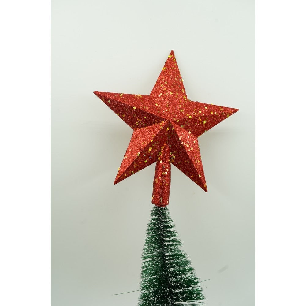 Varf Decorativ Pentru Brad de Craciun, Model Stea Cu Paiete Stralucitoare, Plastic Rezistent, Utilizare Interior si Exterior, Rosu, 18 x 20 cm
