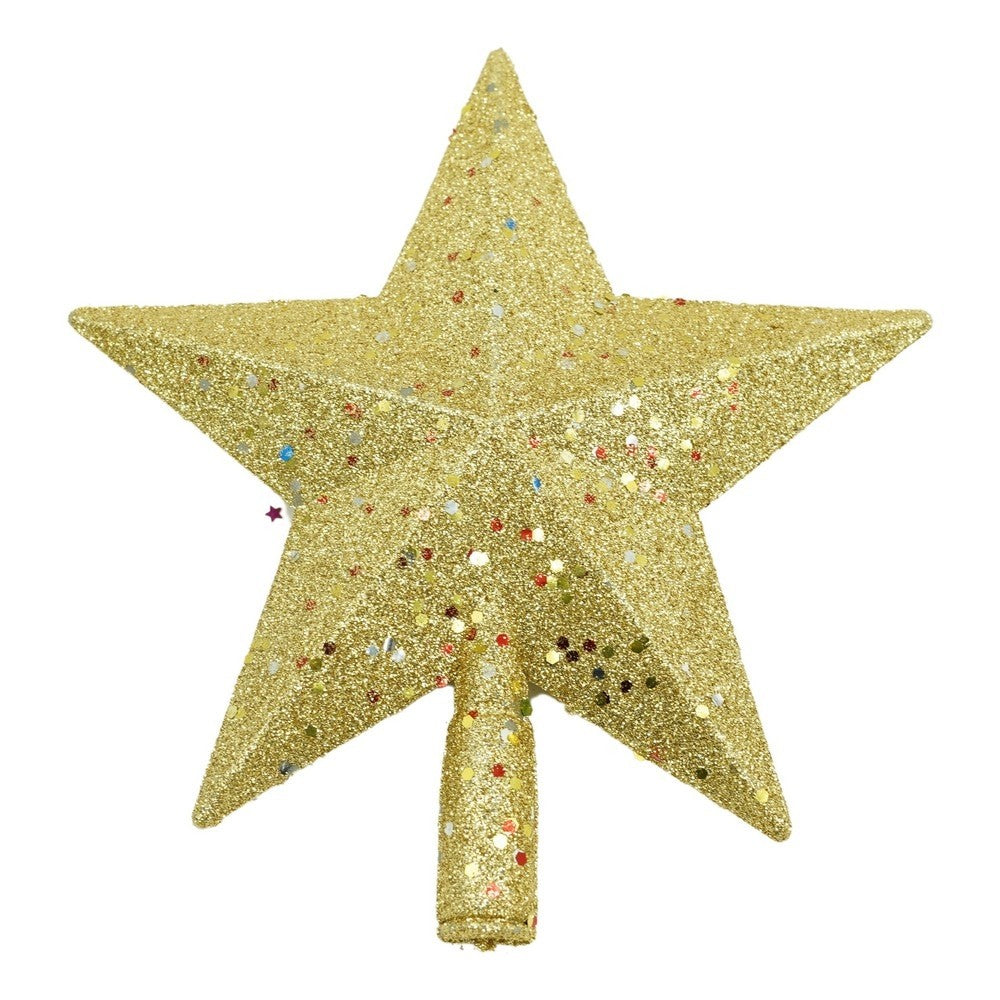 Varf de Brad in Forma de Stea cu Paiete Stralucitoare, Ornament Decorativ de Craciun, Plastic, Auriu, 18 x 20 cm