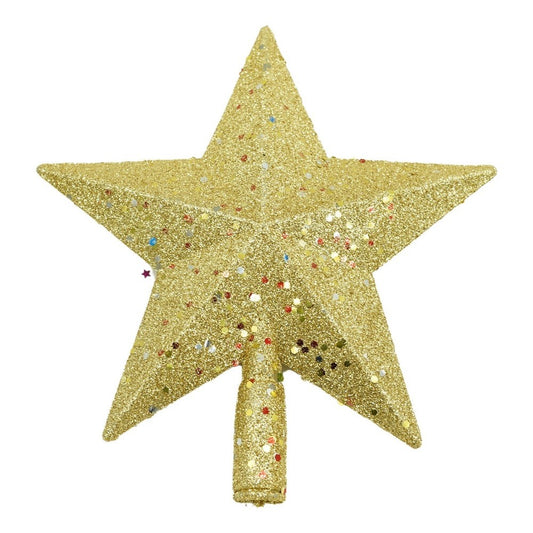 Varf de Brad in Forma de Stea cu Paiete Stralucitoare, Ornament Decorativ de Craciun, Plastic, Auriu, 18 x 20 cm
