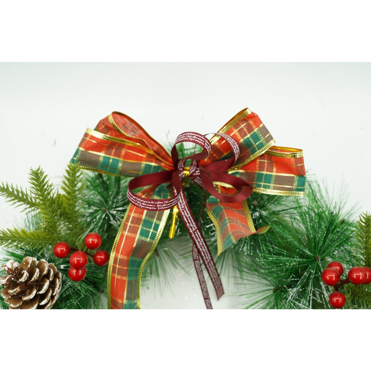Coronita de Craciun pentru Usa, Brad Artificial Decorat cu Flori si Globuri, Rama PVC Rezistenta, Interior si Exterior, Rosu si Verde, 40 cm
