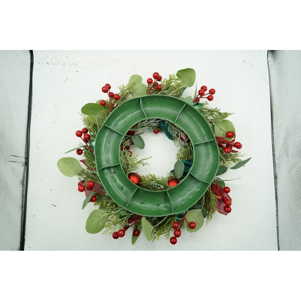 Coroniță de Crăciun pentru Ușă, Brad Artificial Decorat, Rezistentă la Intemperii, Interior și Exterior, PVC, Verde și Roșu, 40 cm