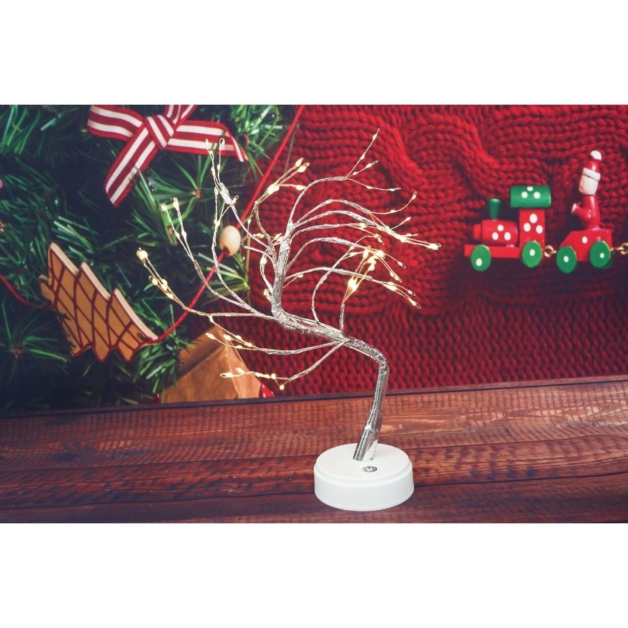 Decoratiune Luminoasa Tip Copac, 180 LED-uri, Lumina Calda, Inaltime 150 cm, Alimentare Retea, Alb/Negru