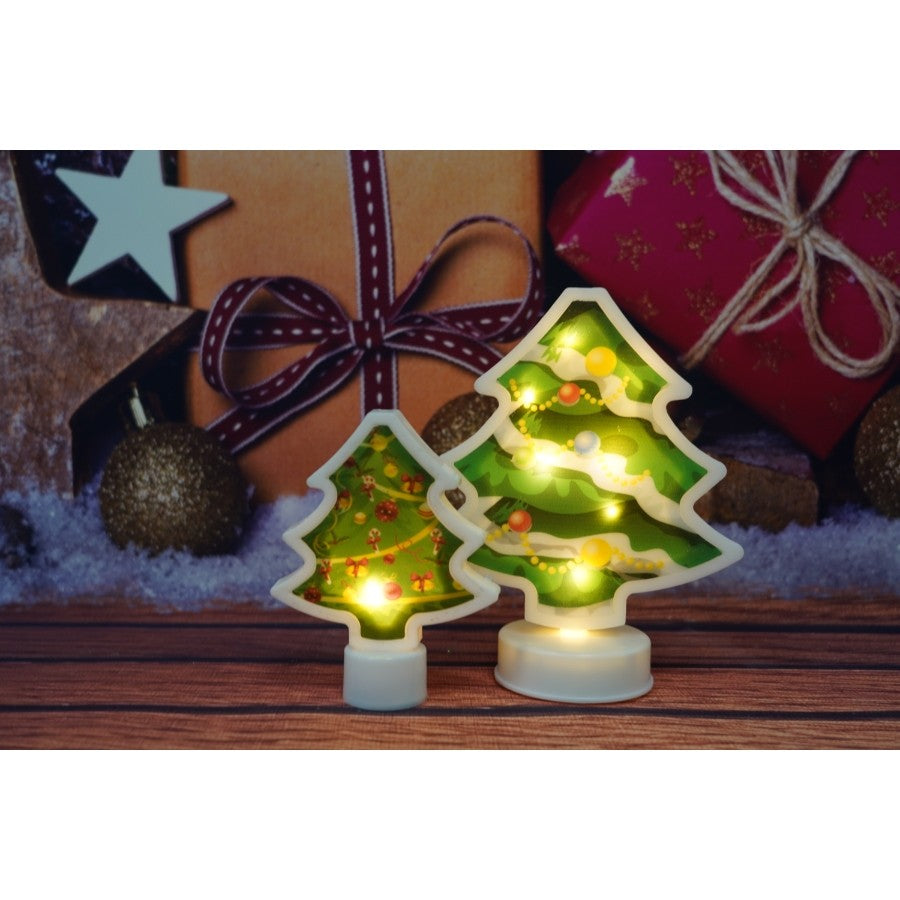 Decoratiune Luminoasa 3D In Forma De Brad, Iluminare LED Cu Baterii, Ornament De Craciun Din Plastic, Inaltime 20 cm, Alb Cald