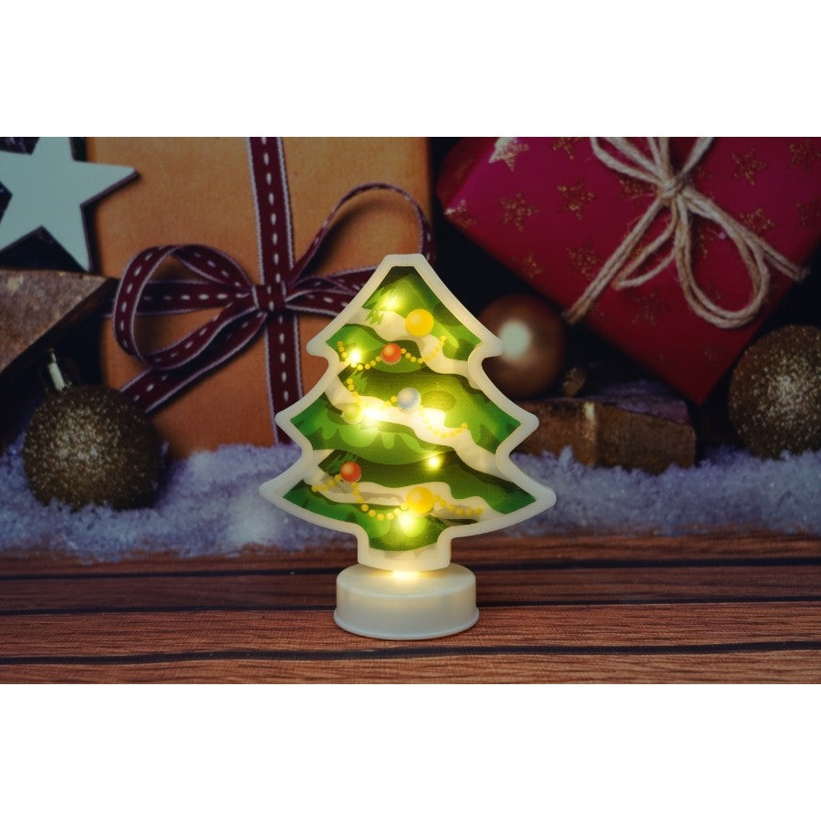 Decoratiune Luminoasa 3D In Forma De Brad, Iluminare LED Cu Baterii, Ornament De Craciun Din Plastic, Inaltime 20 cm, Alb Cald