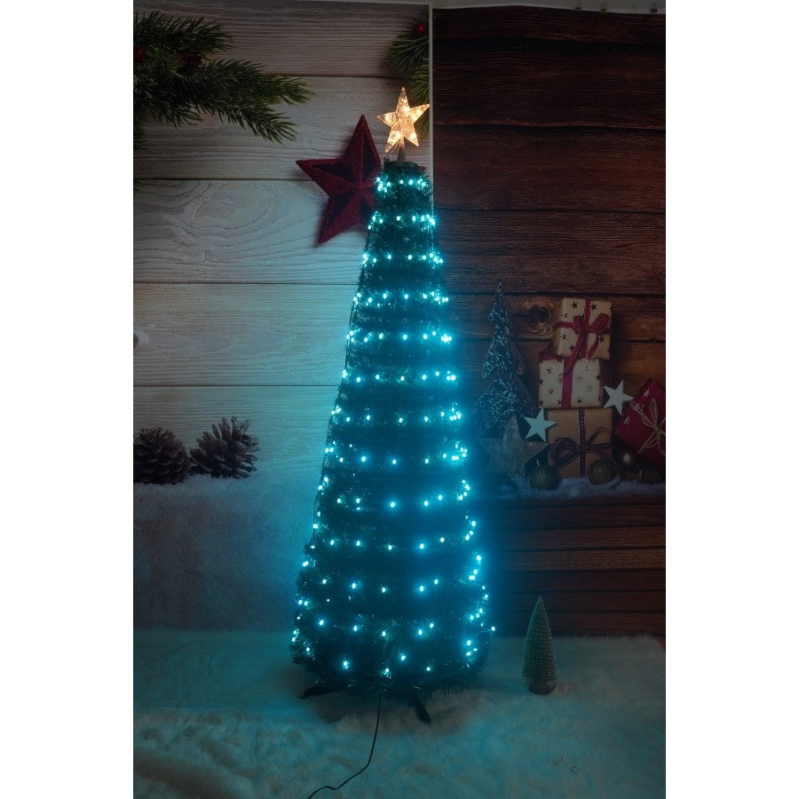 Brad Artificial Pop-Up cu Instalatie Integrata, 304 LED-uri RGB si Stea Luminoasa, Telecomanda Inclusa, Material PVC, 180 cm, Verde