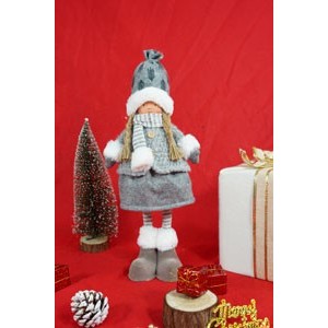 Decoratiune De Craciun Tip Ingeras, Papusa Stativa Pentru Decor Festiv, Material Textil Moale, Gri Si Alb, 43 cm