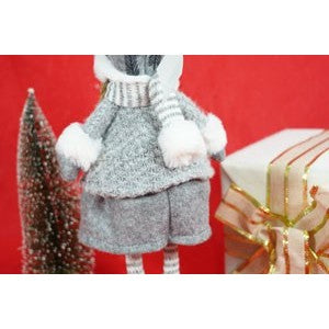 Decoratiune De Craciun Tip Ingeras, Papusa Stativa Pentru Decor Festiv, Material Textil Moale, Gri Si Alb, 43 cm