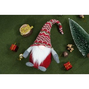 Gnom de Craciun Decorativ, Figurina Spiridus Scandinav, Design Festiv cu Caciula Model Iarna, Material Textil Moale, Rosu si Gri, 52 cm