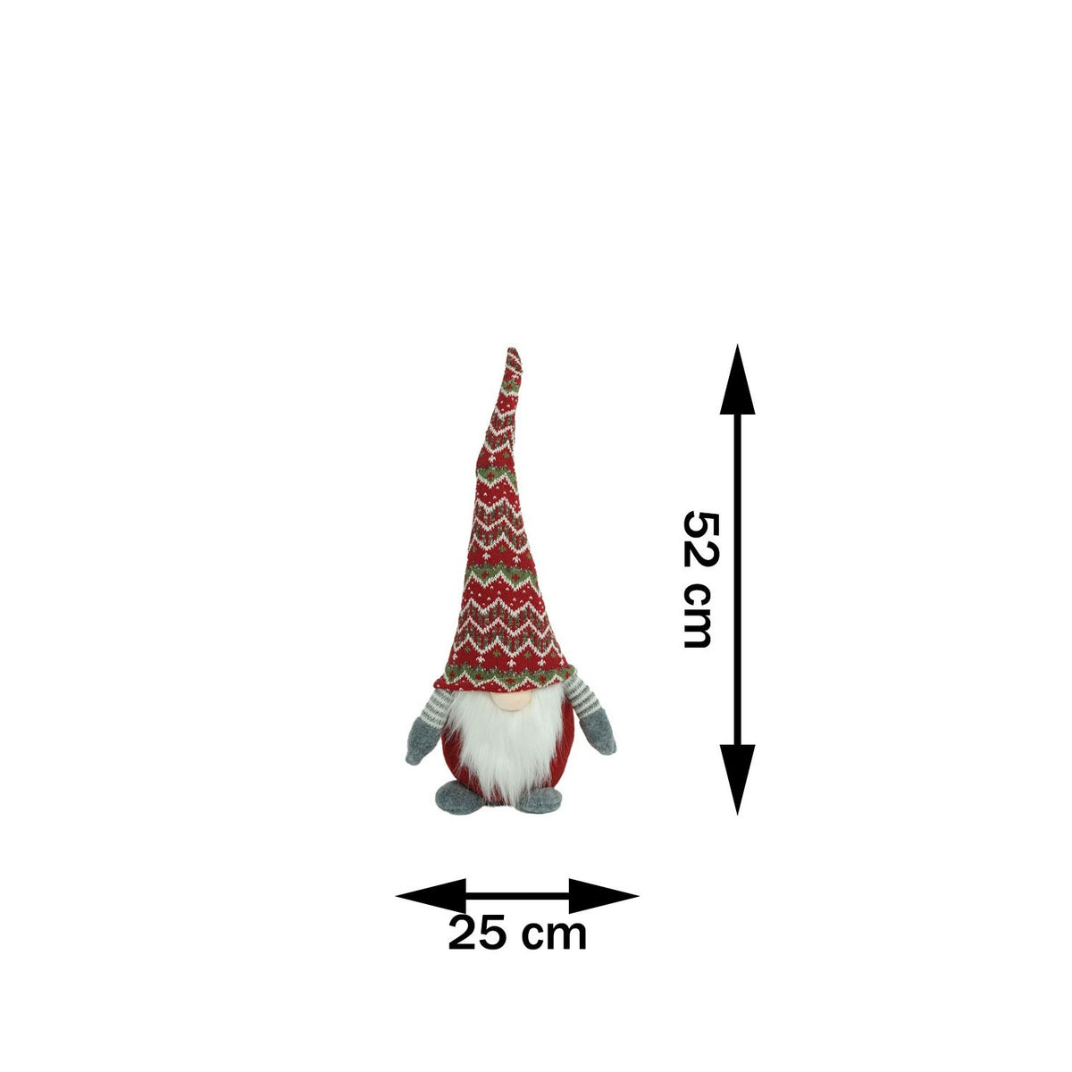 Gnom de Craciun Decorativ, Figurina Spiridus Scandinav, Design Festiv cu Caciula Model Iarna, Material Textil Moale, Rosu si Gri, 52 cm