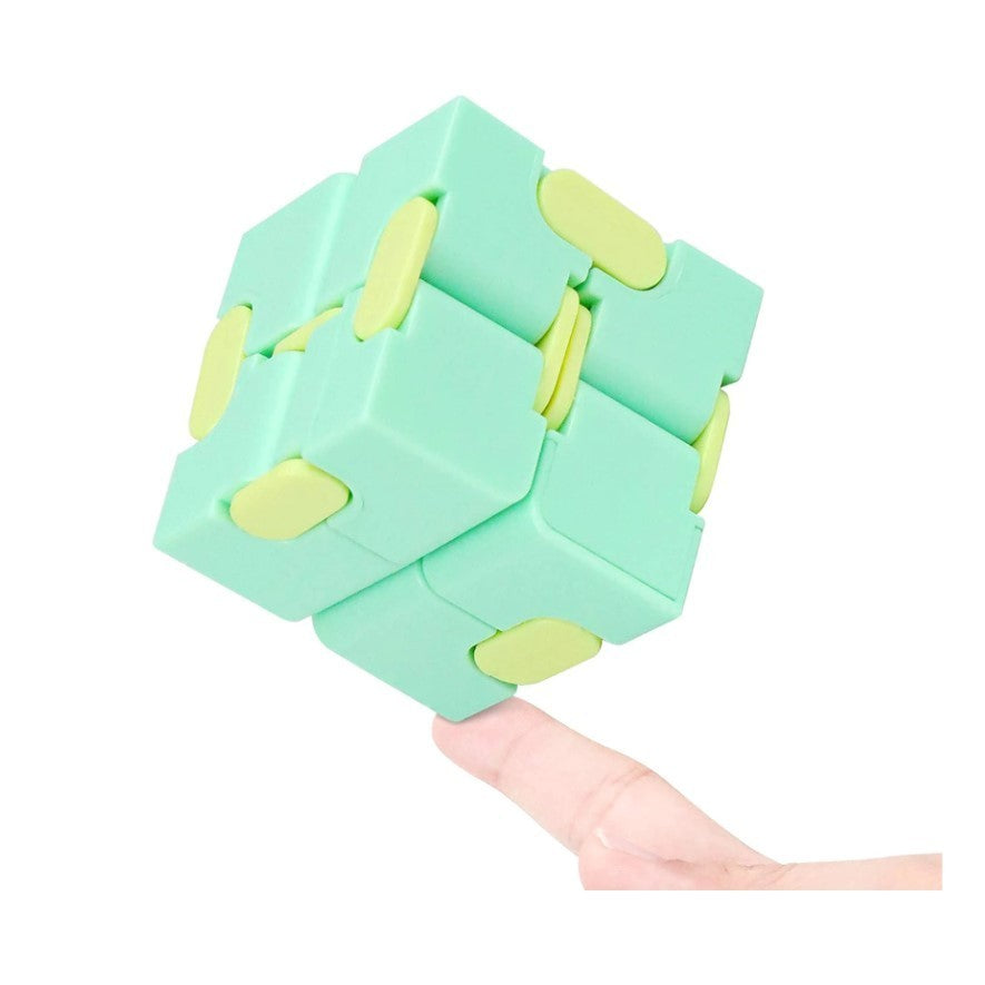 Cub Antistres Infinity Magic Cube, Jucarie Fidget Pentru Concentrare, Plastic ABS, Verde/Galben, 4x4x4 cm