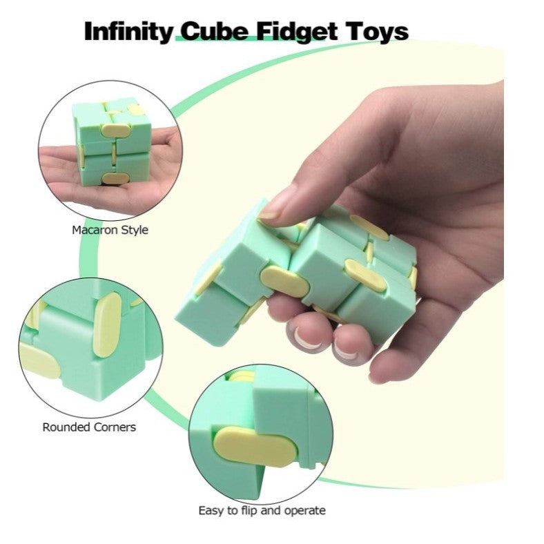 Cub Antistres Infinity Magic Cube, Jucarie Fidget Pentru Concentrare, Plastic ABS, Verde/Galben, 4x4x4 cm