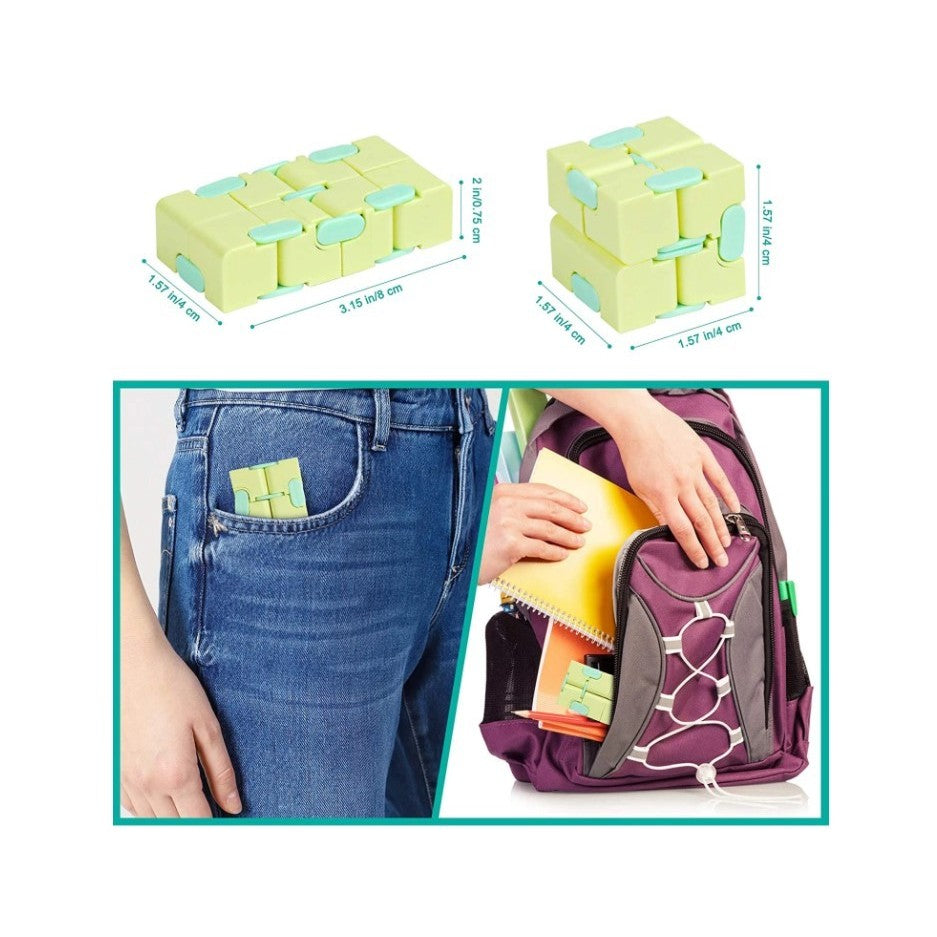 Cub Antistres Infinity Magic Cube, Jucarie Fidget Pentru Concentrare, Plastic ABS, Galben/Albastru, 4x4x4 cm
