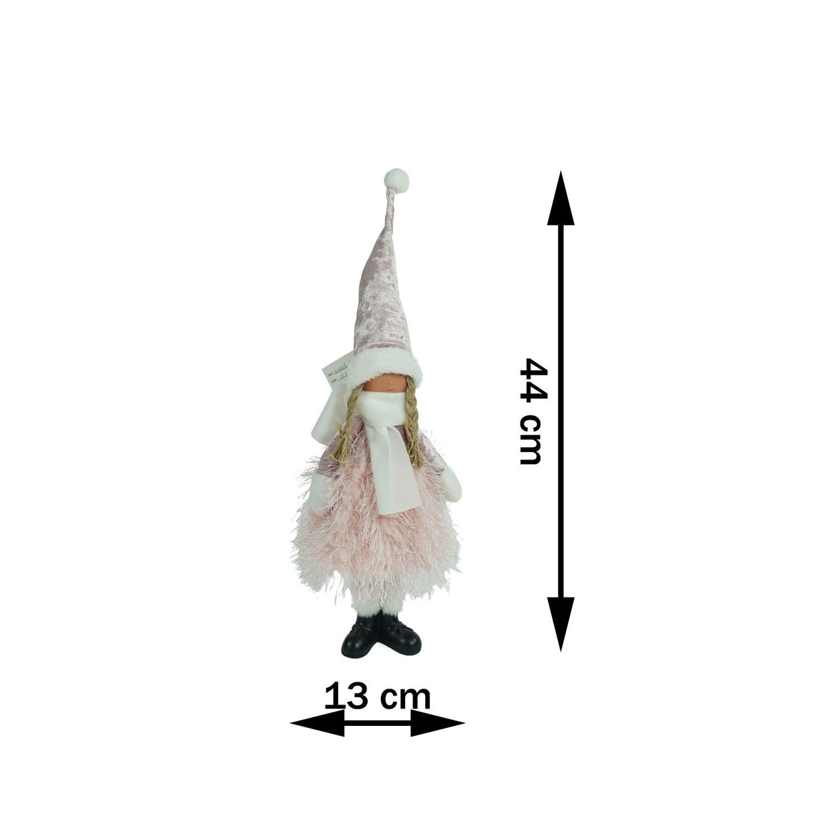 Decoratiune Craciun Papusa Fetita, Figurina Festiva Stativa cu Caciula Giganta, Material Textil Moale, Roz si Alb, 44 cm