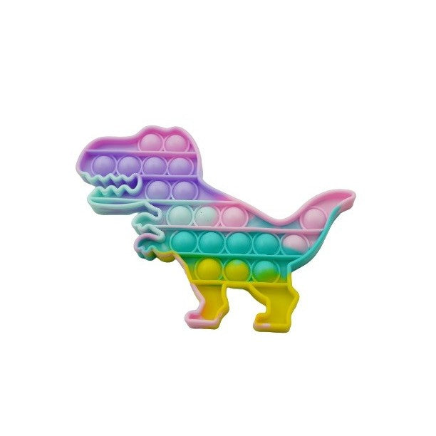 Jucarie Pop It Now & Flip It, Senzoriala Antistres Push Bubble, Silicon, Forma Dinozaur, Multicolor
