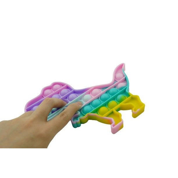Jucarie Pop It Now & Flip It, Senzoriala Antistres Push Bubble, Silicon, Forma Dinozaur, Multicolor