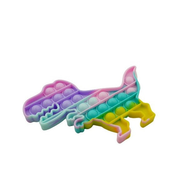 Jucarie Pop It Now & Flip It, Senzoriala Antistres Push Bubble, Silicon, Forma Dinozaur, Multicolor