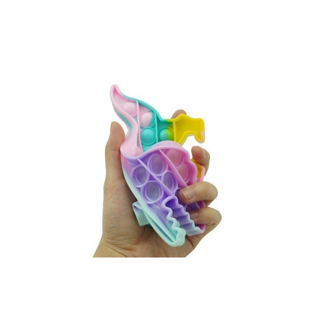 Jucarie Pop It Now & Flip It, Senzoriala Antistres Push Bubble, Silicon, Forma Dinozaur, Multicolor