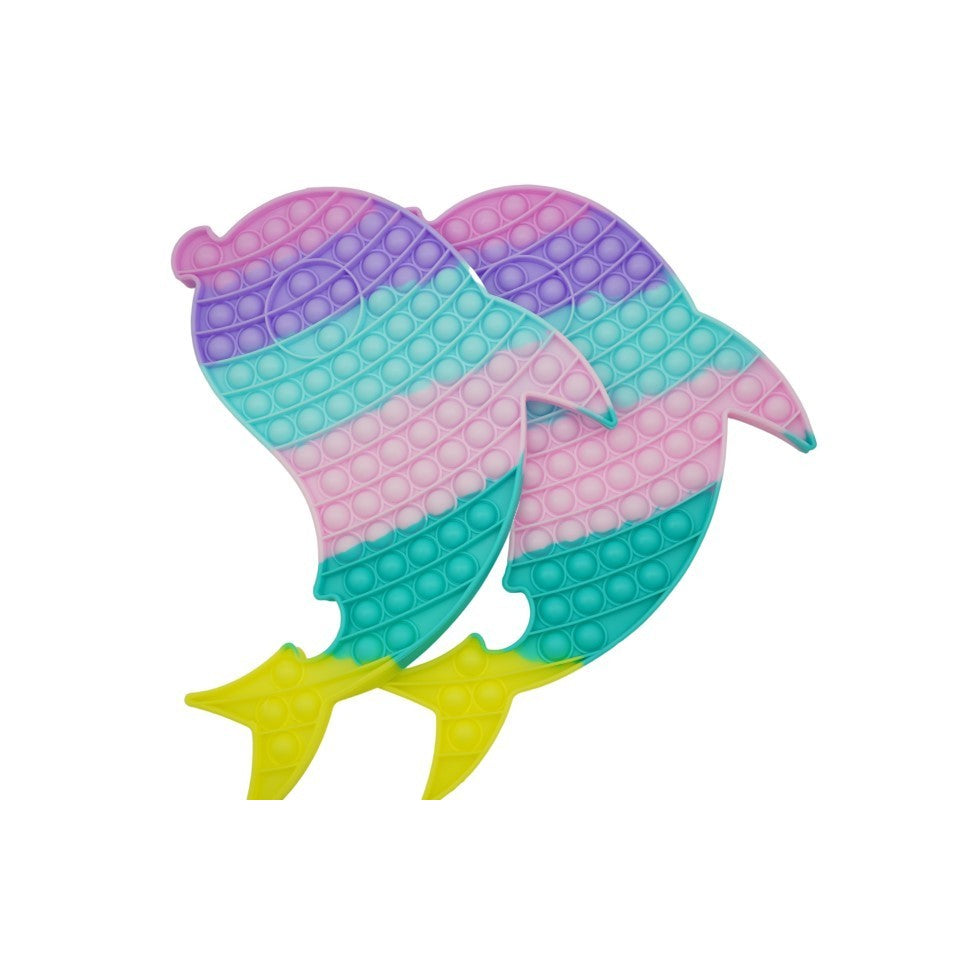 Jucarie Antistres Pop It Now And Flip It, Delfin Dublu XXL Senzorial, Silicon Moale, 30 cm, Multicolor