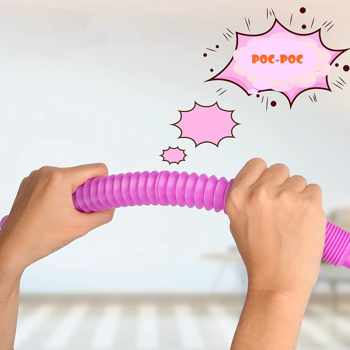 Jucărie Senzorială Fidget Pop Tubes, Antistres Super Elastic, Plastic, Roz