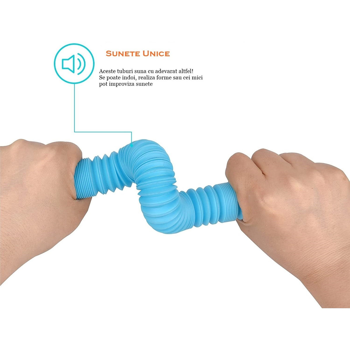 Jucarie Senzoriala Fidget Pop Tubes, Antistres Super Elastic, Plastic, Albastru