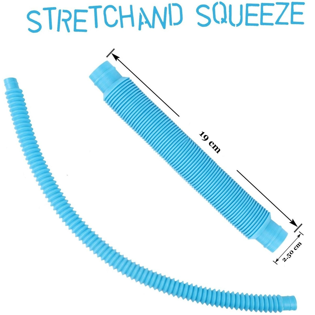 Jucarie Senzoriala Fidget Pop Tubes, Antistres Super Elastic, Plastic, Albastru