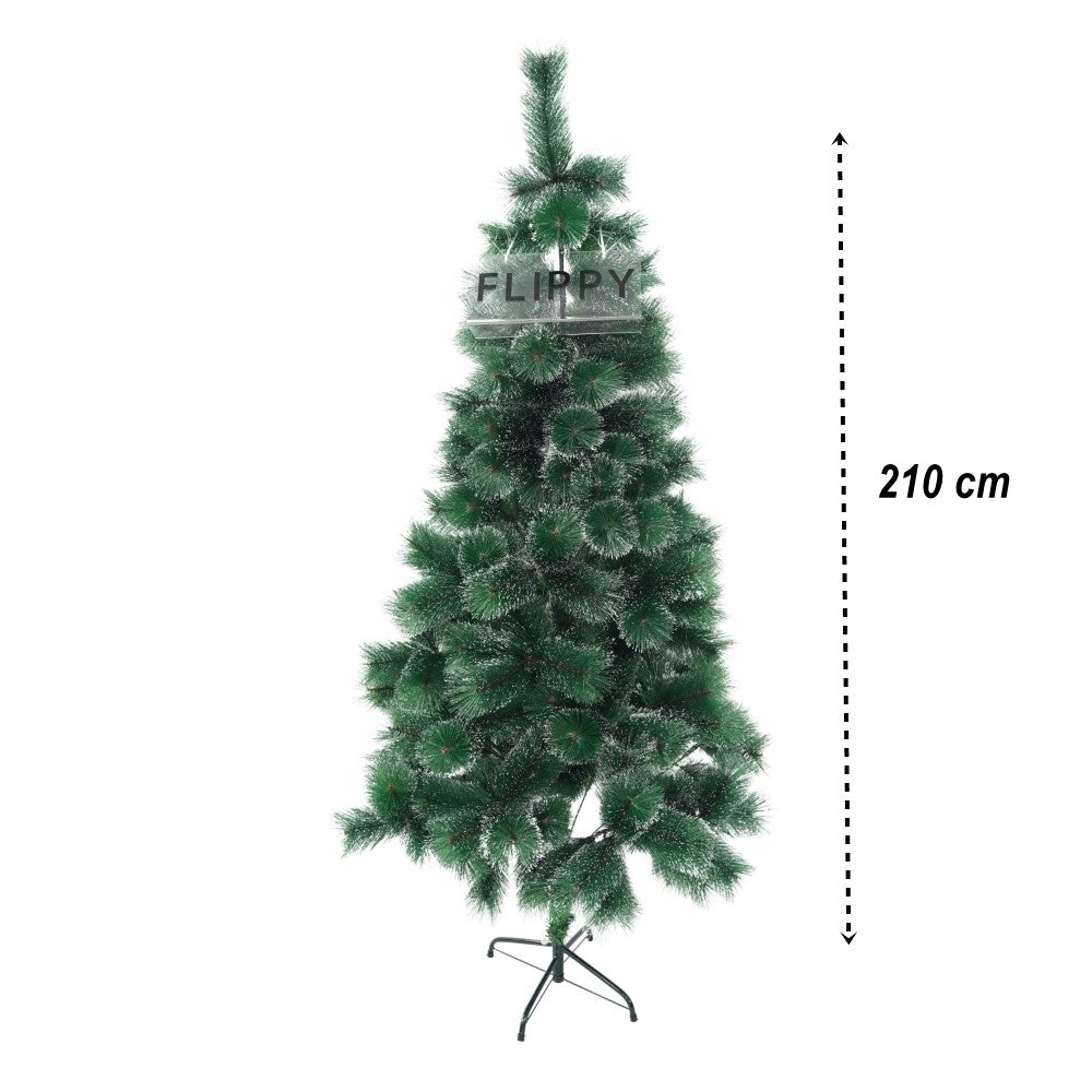 Brad Artificial de Craciun Tip Pin Nins, Ace 2D si Efect de Zapada, Material PVC, Suport Metalic Inclus, Inaltime 210 cm, Verde