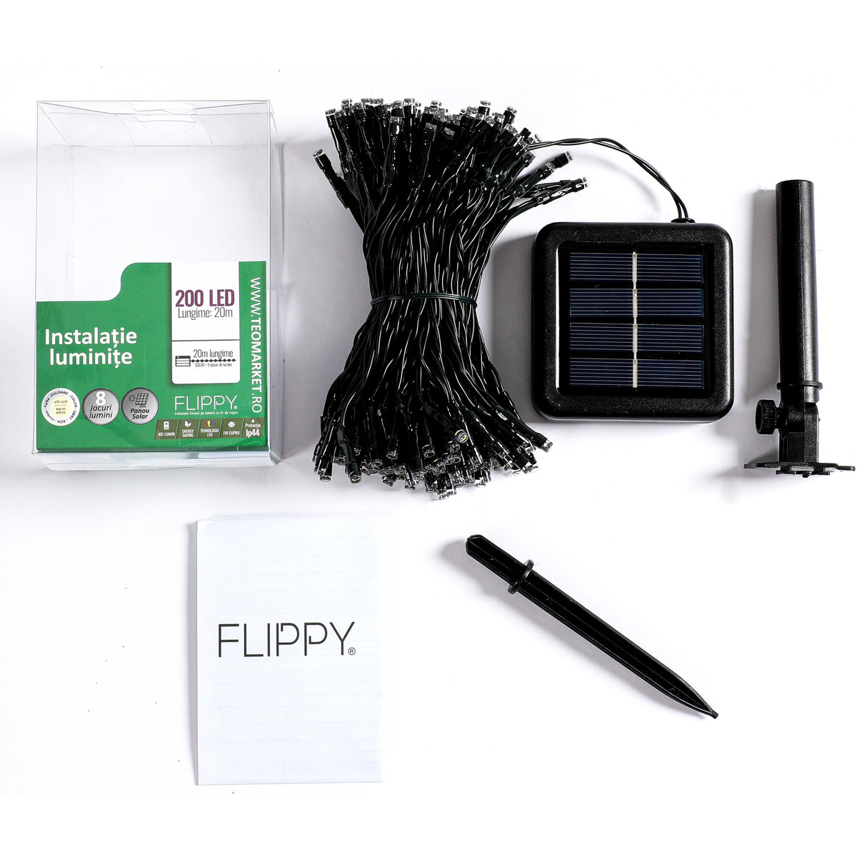 Instalatie Craciun Solara, 200 LED-uri, Senzor de Lumina, Exterior si Interior, Fir Flexibil din Cupru, 20 m, Alb Cald