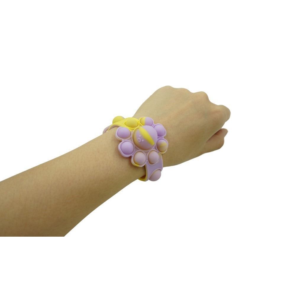 Bratara Antistres Caracatita Reversibila, Jucarie Pop-It, Silicon, Multicolor Galben