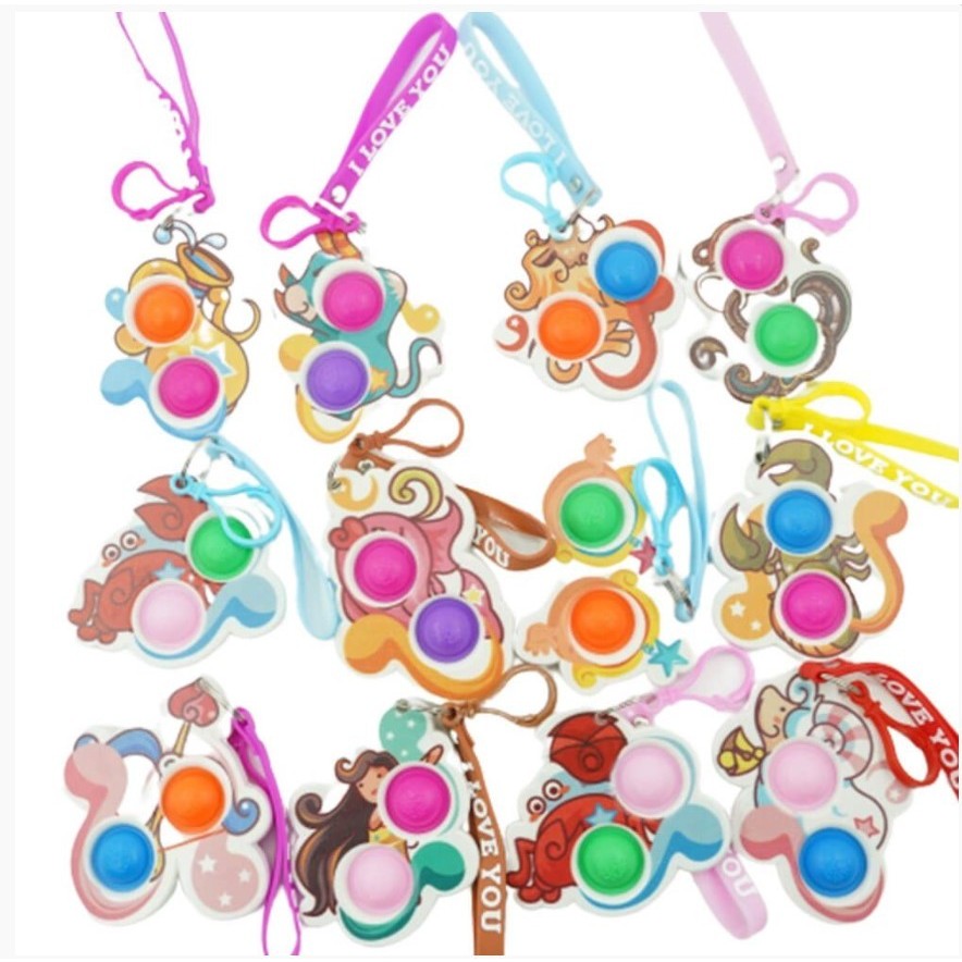 Jucarie Senzoriala Antistres Simple Dimple, Breloc cu 2 Buline si Zodii, Silicon, Multicolor