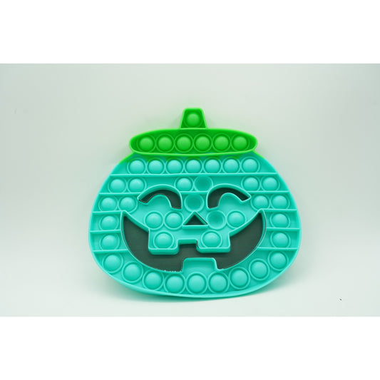 Jucarie Antistres Pop It Now and Flip It, Model Dovleac Halloween, Silicon Flexibil, Turcoaz, 20 cm