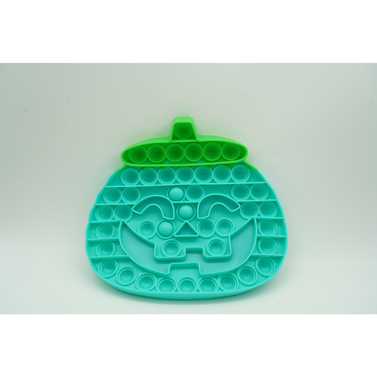 Jucarie Antistres Pop It Now and Flip It, Model Dovleac Halloween, Silicon Flexibil, Turcoaz, 20 cm