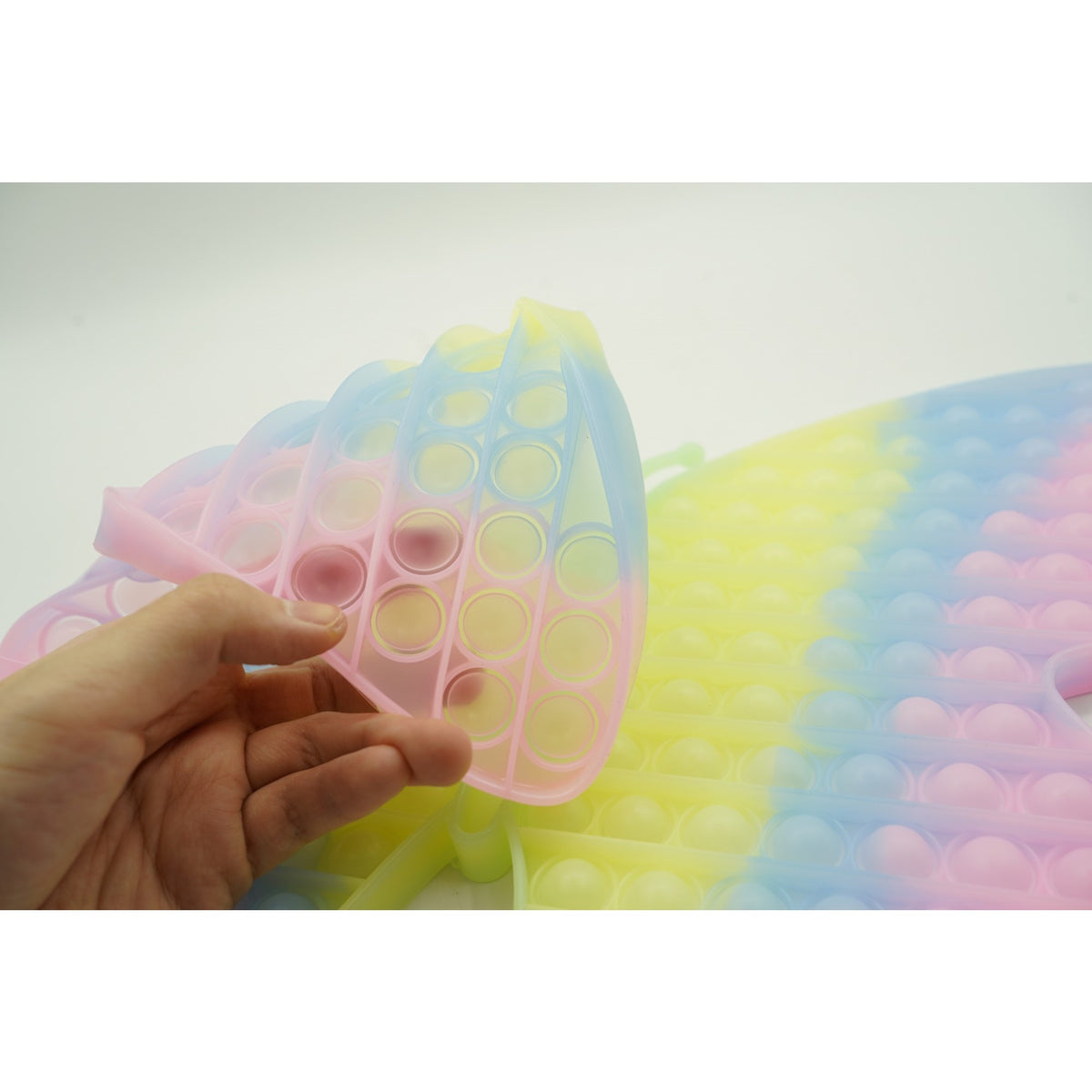 Jucarie Antistres Pop It Now and Flip It, Model Fluture Gigant, Silicon Fosforescent, Multicolor, 30 cm