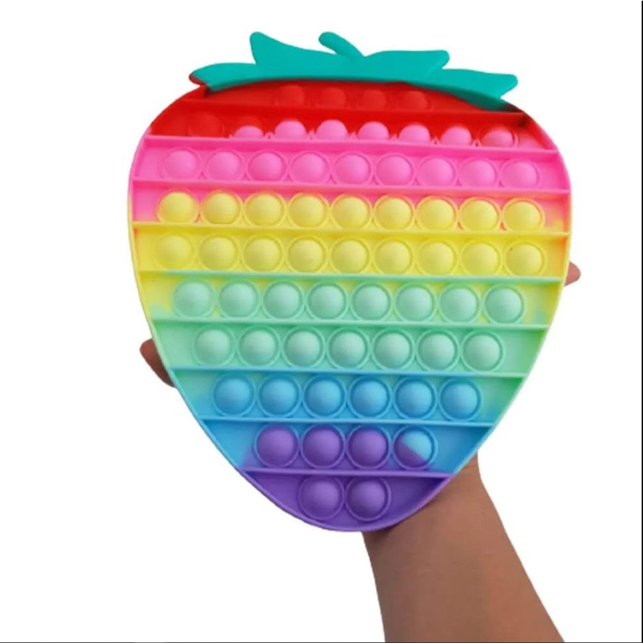 Jucarie Antistres Pop It Now And Flip It, Senzoriala Pentru Copii Si Adulti, Silicon, Forma Capsuna Mare, Multicolor