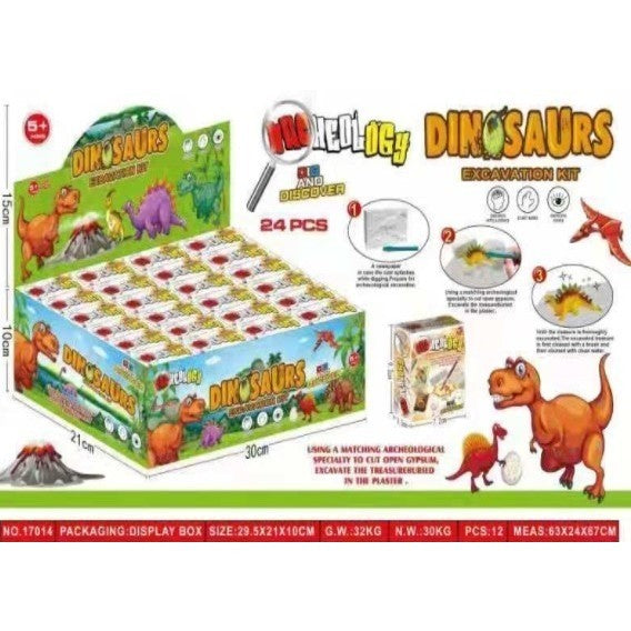 Set Joc Arheologic Dinozauri Micul Arheolog, Kit Sapaturi Fosile din Bloc de Lut cu Daltă și Pensulă, Jucărie Educativă STEM, 24 Piese, Multicolor, +5 Ani