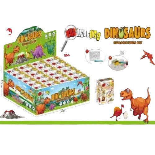 Set Joc Arheologic Dinozauri Micul Arheolog, Kit Sapaturi Fosile din Bloc de Lut cu Daltă și Pensulă, Jucărie Educativă STEM, 24 Piese, Multicolor, +5 Ani