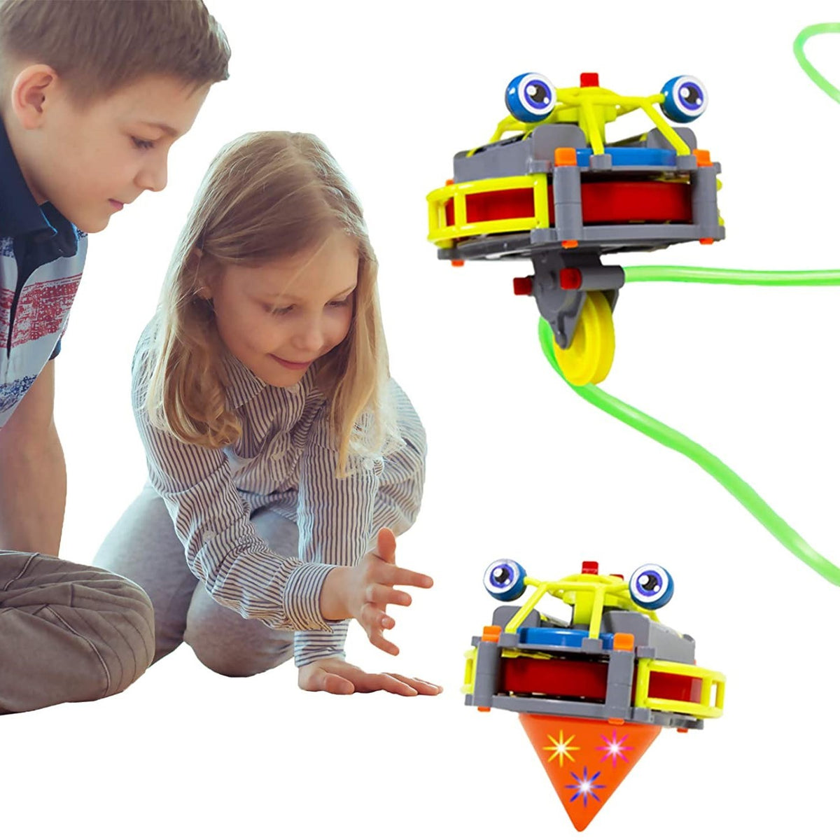 Jucarie Circuit Monociclu Anti-Gravitatie, Broscuta Interactiva cu Giroscop Luminos, Plastic, Galben