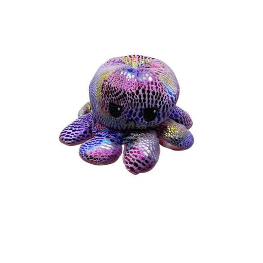 Jucarie Din Plus Caracatita Reversibila, Exprimare Emotii Fata Fericita si Trista, Model cu Buline si Imprimeu Stralucitor, Multicolor, Model 7