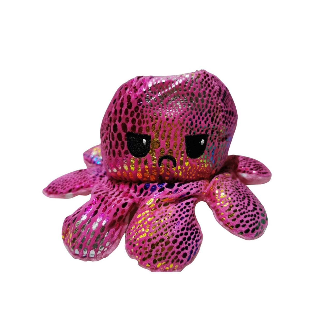 Jucarie Din Plus Caracatita Reversibila, Exprimare Emotii Fata Fericita si Trista, Imprimeu Stralucitor cu Buline, Multicolor, Model 5