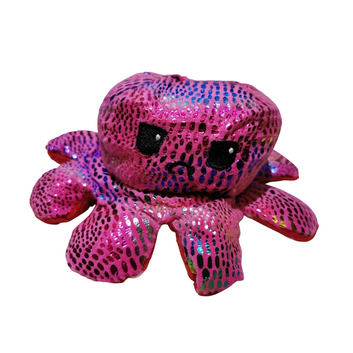 Caracatita Reversibila din Plus, Jucarie de Plus cu Fata Fericita si Trista, Model cu Imprimeu Stralucitor si Buline, Multicolor, Model 1