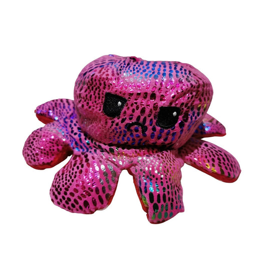 Caracatita Reversibila din Plus, Jucarie de Plus cu Fata Fericita si Trista, Model cu Imprimeu Stralucitor si Buline, Multicolor, Model 1