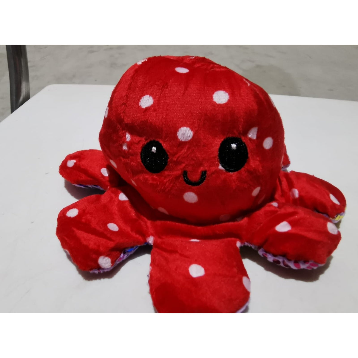 Caracatita Reversibila din Plus, Jucarie de Plus cu Doua Fete Happy si Sad, Design cu Buline si Imprimeu Stralucitor, Multicolor, Model 2
