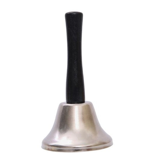Clopoțel De Mână Pentru Recepție Sau Crăciun, Corp Din Fier Rezistent Cu Mâner Din Lemn, Argintiu, 12 x 5 cm