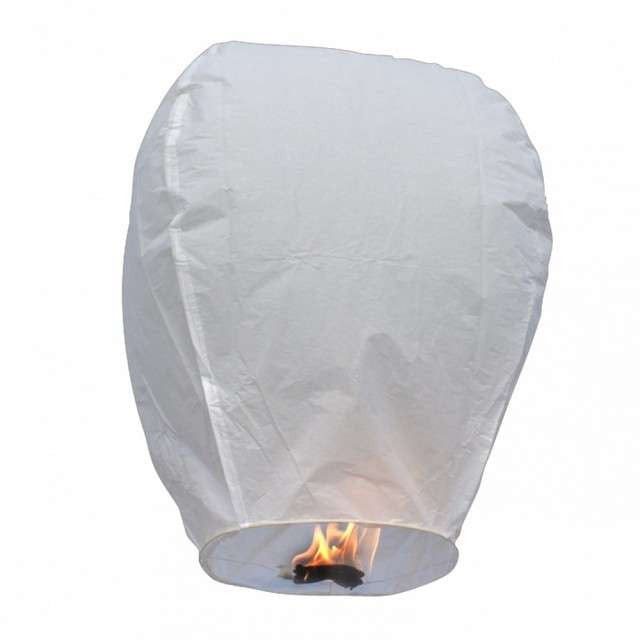 Lampion Zburator Clasic, Forma Ovala Biodegradabila pentru Evenimente, Hartie Ignifuga cu Tableta Parafina Inclusa, 100 x 60 cm, Alb