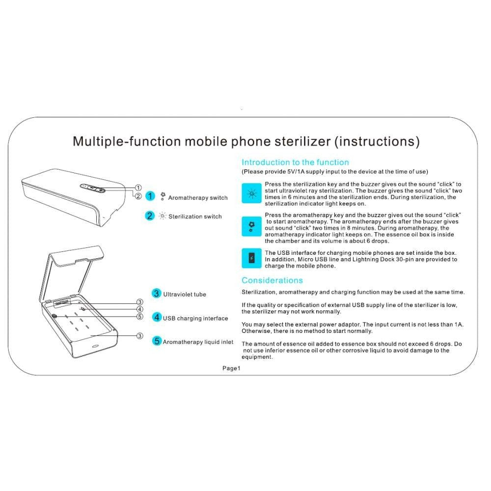Sterilizator UV Portabil pentru Telefon si Obiecte Personale, Functie Aromaterapie, Incarcare USB, Compatibil Dispozitive Maxim 6 Inch, Alb