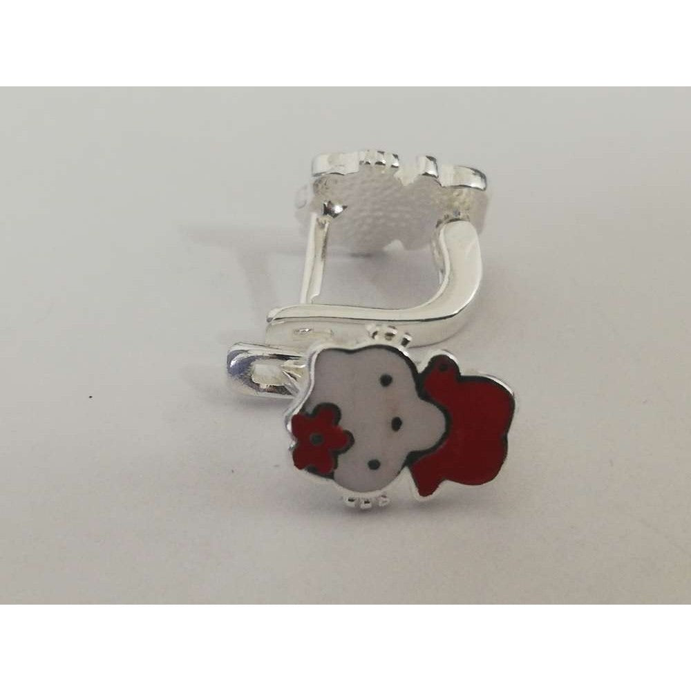Cercei Copii Hello Kitty, Model Pisicuta cu Email Rosu, Argint 925 Placat cu Rodiu, Anti-oxidare, Inchidere Sigura, 1.95 g