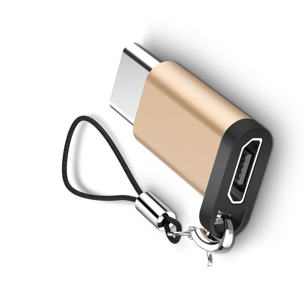 Adaptor Micro USB Mama la USB Tip-C Tata cu Agatatoare Breloc, Conversie Date si Incarcare, Design Compact, Lungime 2.5 cm, Auriu