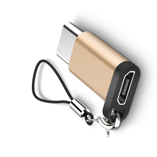 Adaptor Micro USB Mama la USB Tip-C Tata cu Agatatoare Breloc, Conversie Date si Incarcare, Design Compact, Lungime 2.5 cm, Auriu