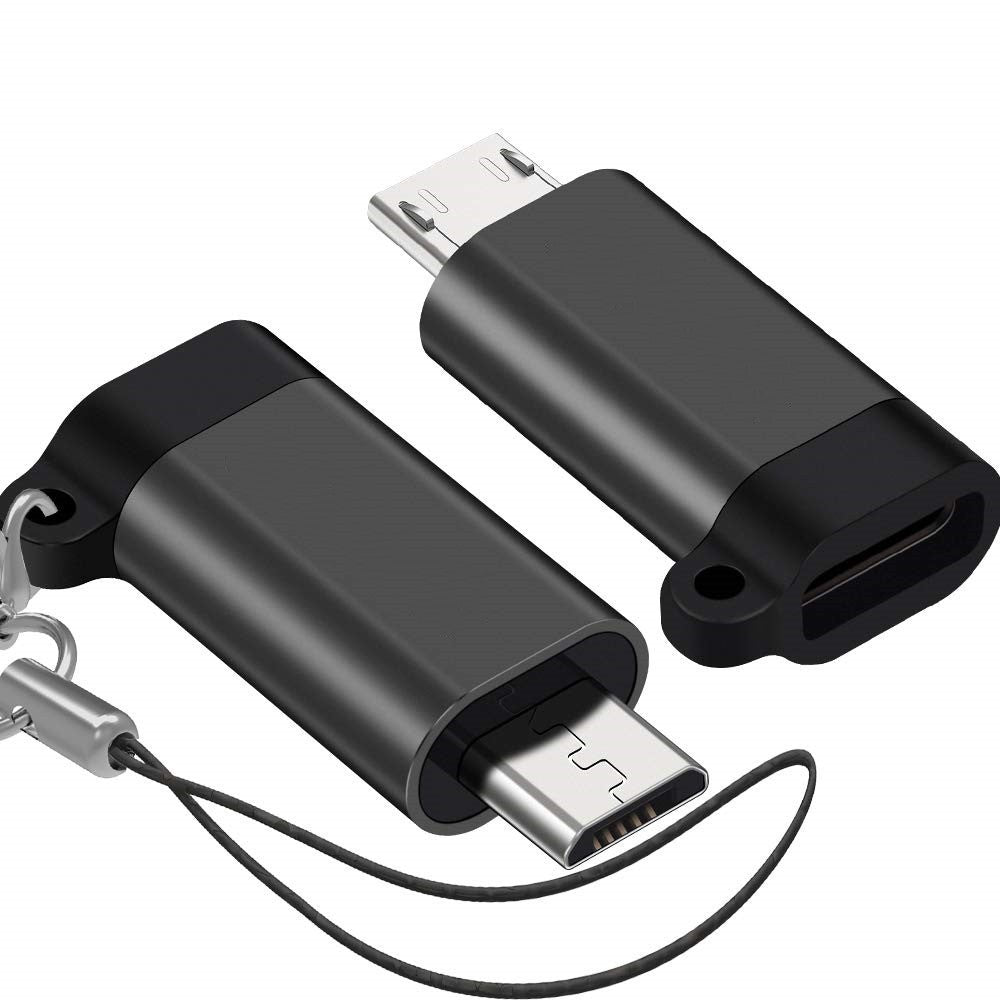 Adaptor USB-C Mama la Micro USB Tata, Convertor Date si Incarcare cu Agatatoare Breloc, Design Compact 2.5 cm, Aluminiu, Negru