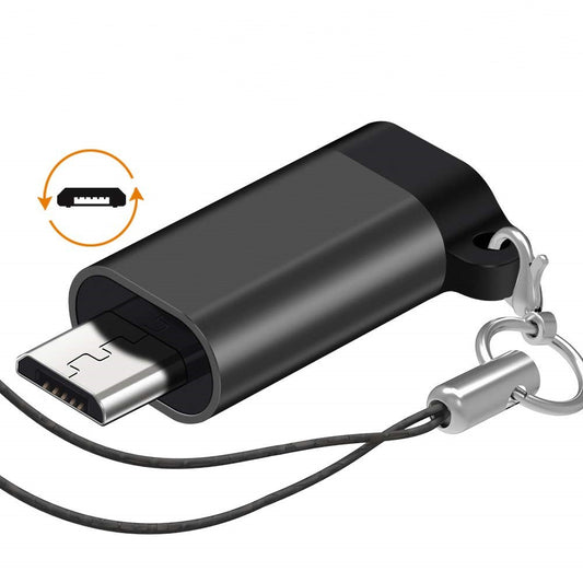 Adaptor USB-C Mama la Micro USB Tata, Convertor Date si Incarcare cu Agatatoare Breloc, Design Compact 2.5 cm, Aluminiu, Negru